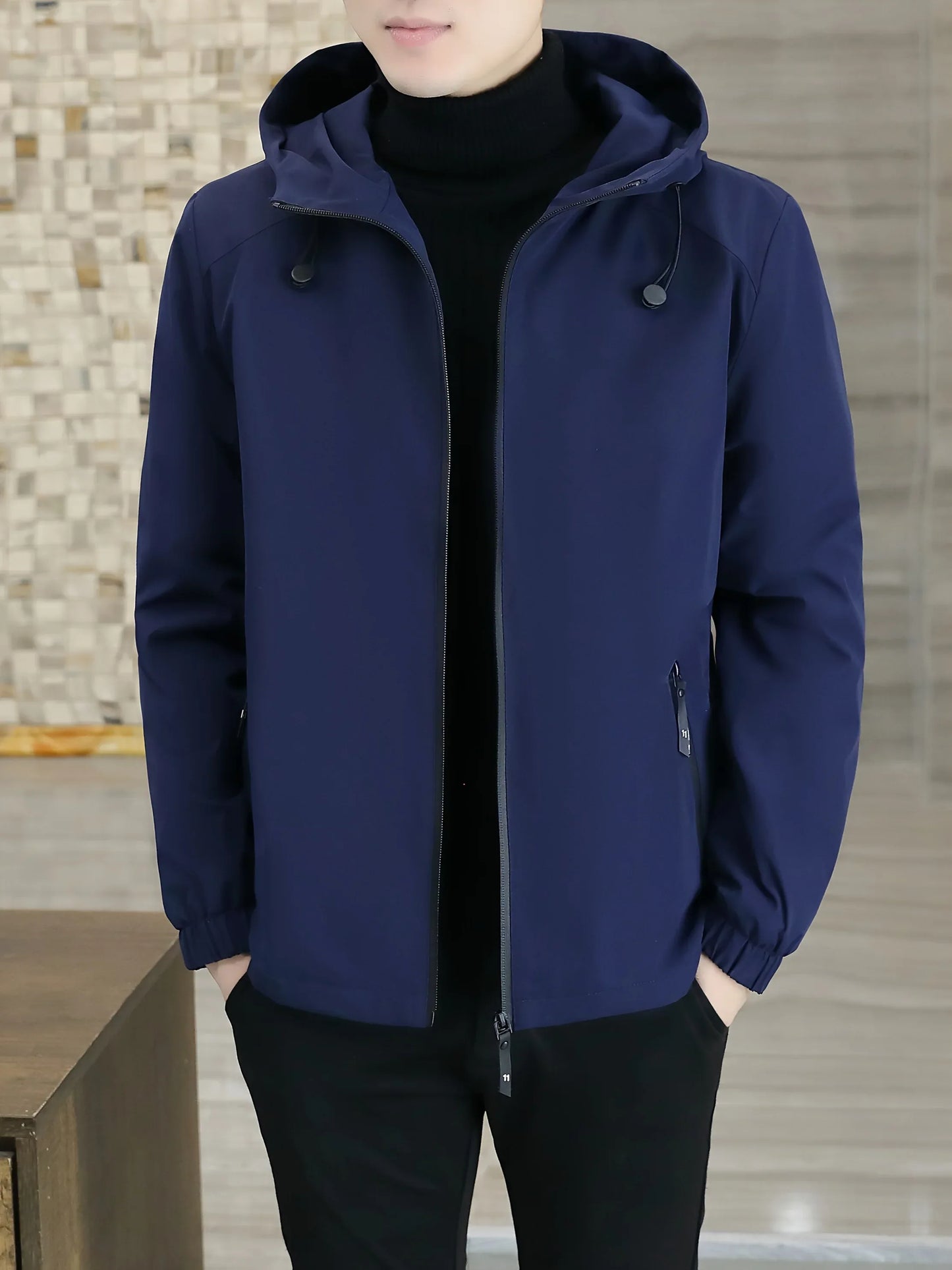 Men'S Heavy-Duty Fleece Jacket - Windproof Zip-Up Coat with Full-Zip Closure, Hooded Winter Coat for Cold Weather, Non-Stretch Fabric for Everyday & Formal Events