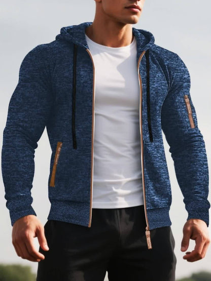 Men'S Hooded Zip-Up Sweater Jacket - Long Sleeve Thin Fleece-Lined Casual Outerwear with Front Pockets, Solid Black, Regular Fit for Fall & Winter, Autumn Winter Apparel | Hooded Sweater | Zippered Jacket, Knit, Men Hoodie Zi
