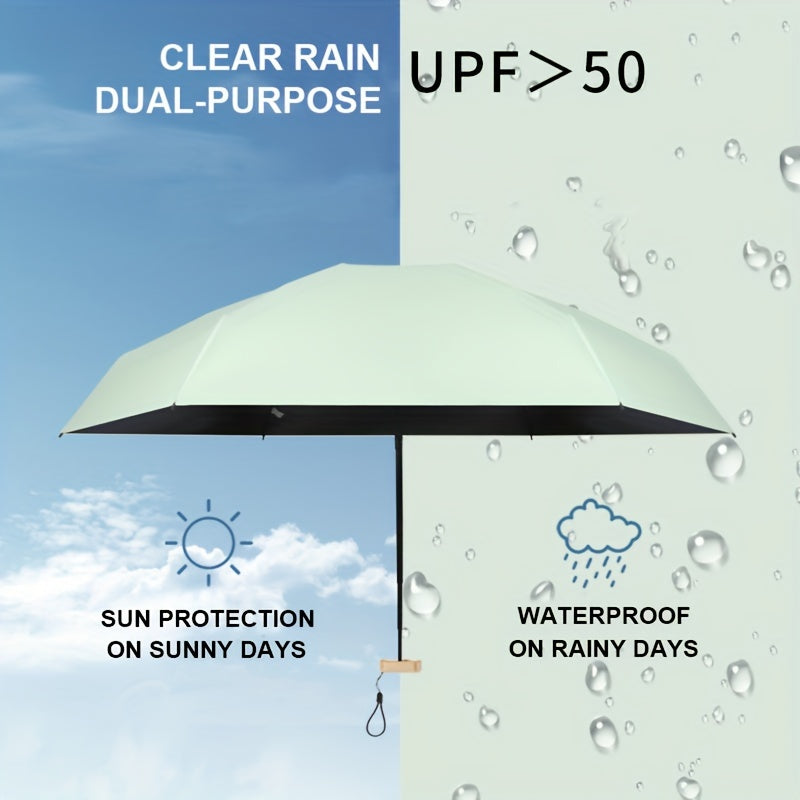 Compact 6-Rib Mini Folding Umbrella - Lightweight Durable Aluminum Alloy Handle & Frame, Manual Open/Close, Stylish Portable Design for Sun & Rain, Available in Pink, Blue, White, Gray - Cute Rain Gear with PVC Umbrella