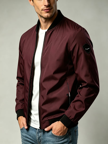 Men'S Autumn Herringbone Jacket Lightweight Windproof Casual Coat, Slim Fit Business Commute Top, Suitable for Travel, Walking, And Office Wear, Spring/Autumn Multi-Color Versatile Solid Color Windproof Outerwear, Ideal for Fitness, Running, Sports