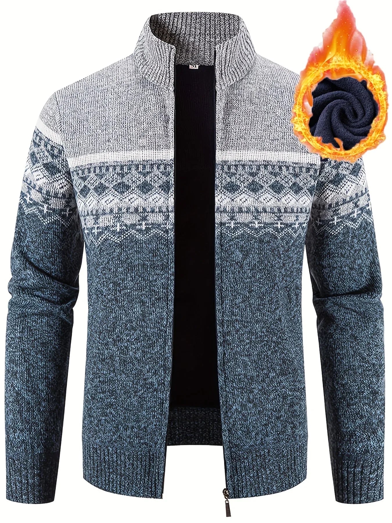 Men'S Thickened Winter Cardigan - Heavyweight Cold Weather Jacket with Stand Collar, Long Sleeve Coat for Formal & Everyday Outfits - Fall/Winter Outerwear in Navy