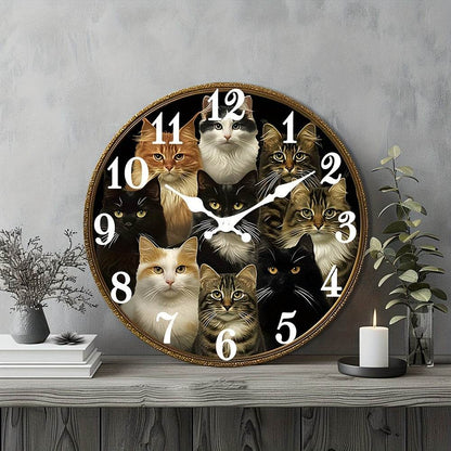 Charming CatThemed Rustic Wooden Wall Clock Battery Operated - Montero Milan