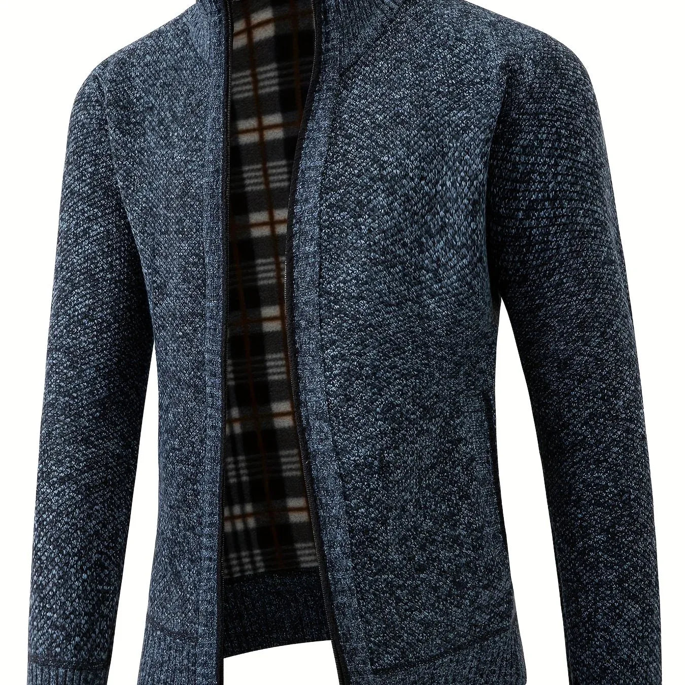 Men'S Knitted Cardigan Sweater | High Neck, Long Sleeve, Rib-Knit, All-Season, Casual Style