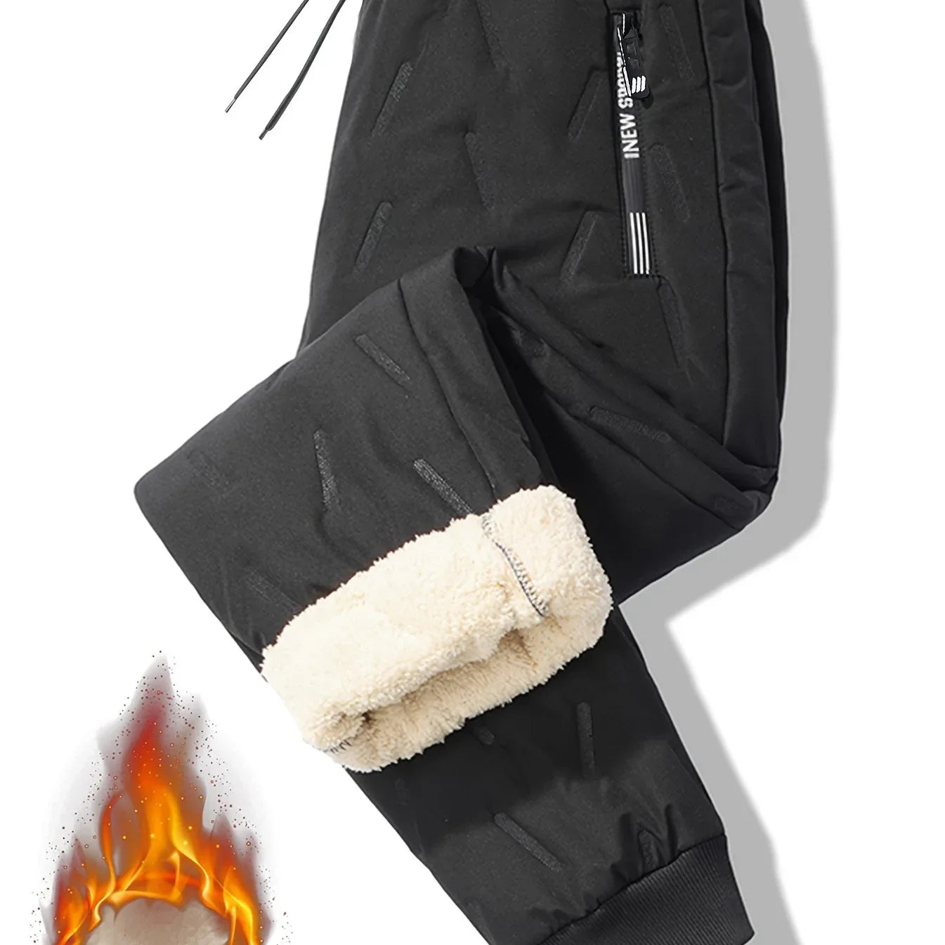 Men'S and Women'S Thickened Winter Jogger Pants with Plush Fleece Lining - Warm, Leak-Proof, Windproof, Adjustable Drawstring Waist, Zipper Pockets, Solid Color for Casual Home and Outdoor Use