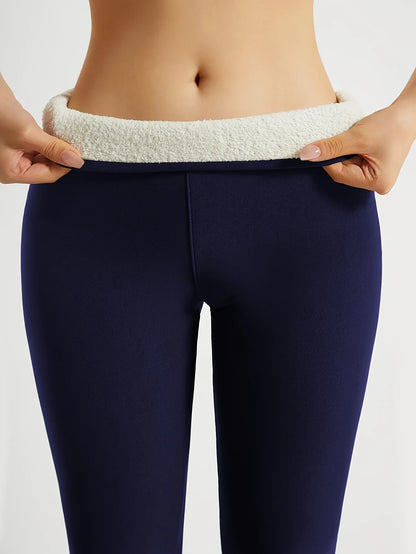 Women's High-Waisted Thickened Warm Yoga Leggings - Full-Length (7/8) Tummy Control Slim-Fit Pants with Elastic Waistband, All-Season Workout & Gym Pants for Pilates,, Casual Wear - Solid Color (Black/Dark Grey/Navy)
