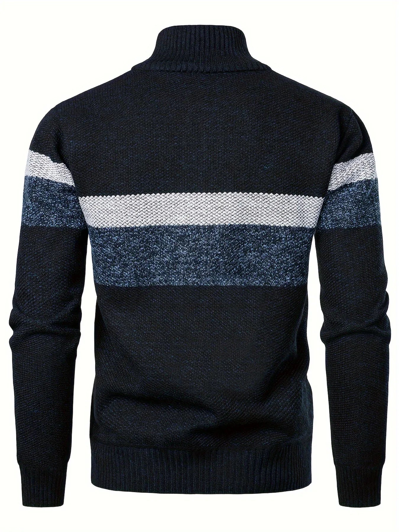 Men'S Color-Blocked Stand Collar Thickened Knitted Pullover Sweater