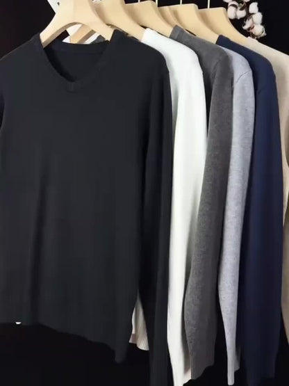 Cross-Border New Autumn Winter Men'S Solid Color V-Neck Knit Sweater Pullover (Men'S Warm Top)