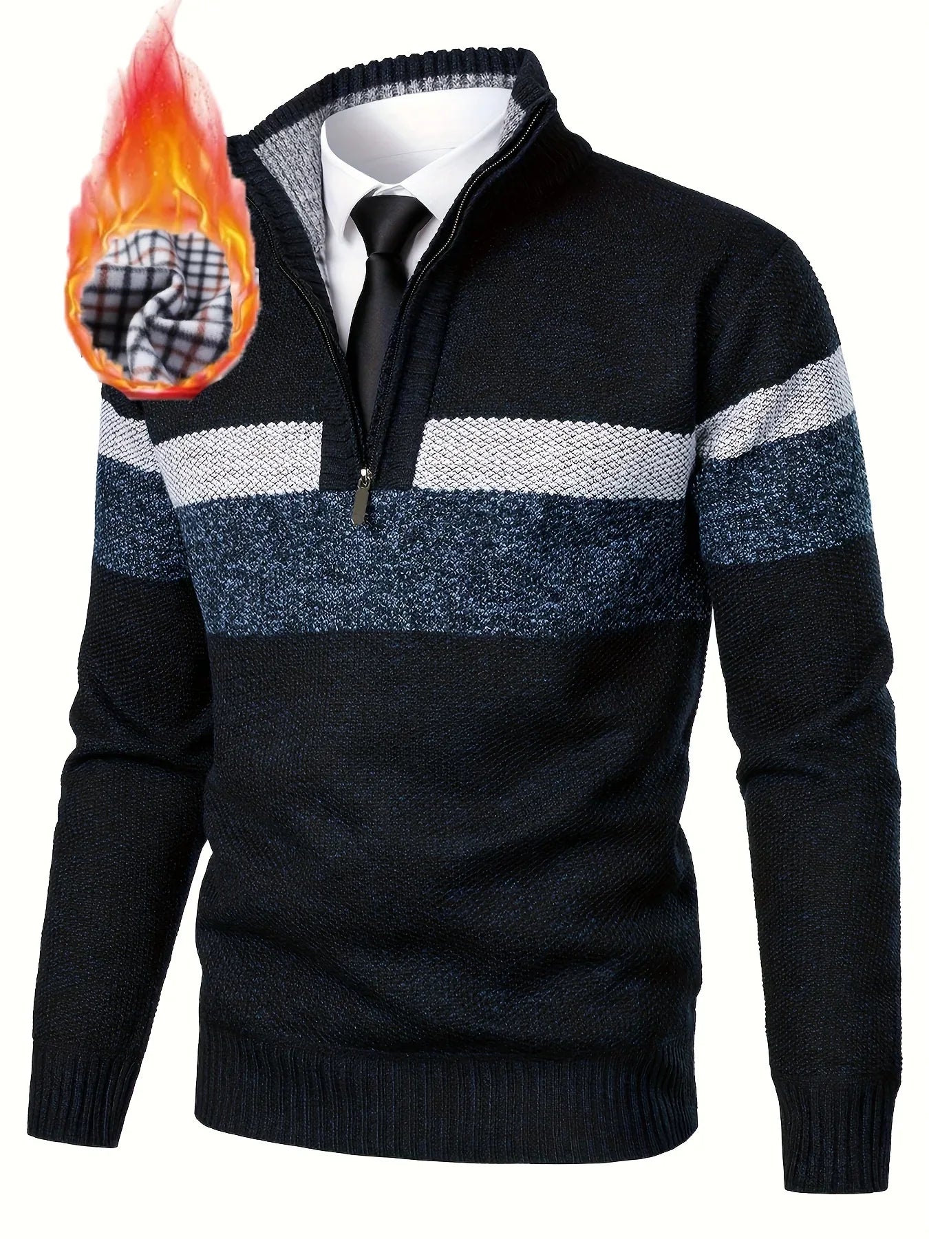 Men'S Color-Blocked Stand Collar Thickened Knitted Pullover Sweater