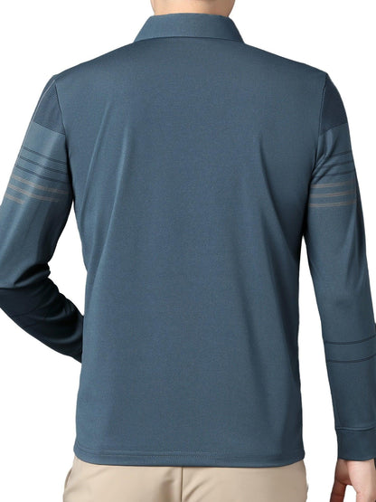 Men's Vintage-Inspired Striped Shirt with Chest Pocket - Breathable, Long Sleeve, Button Detail for Golf & Outdoor Activities