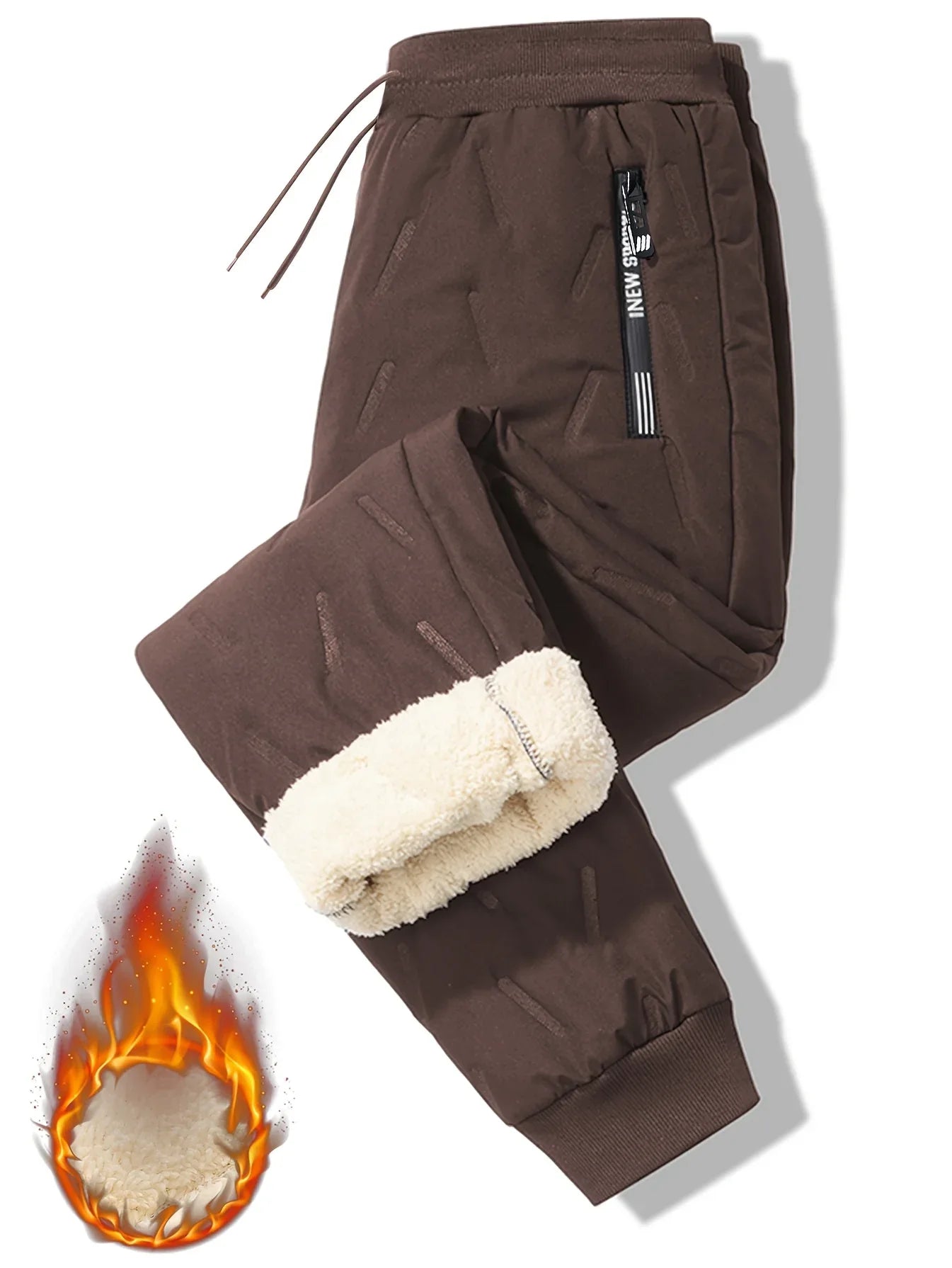 Men'S and Women'S Thickened Winter Jogger Pants with Plush Fleece Lining - Warm, Leak-Proof, Windproof, Adjustable Drawstring Waist, Zipper Pockets, Solid Color for Casual Home and Outdoor Use
