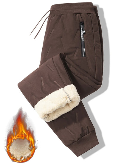 Men'S and Women'S Thickened Winter Jogger Pants with Plush Fleece Lining - Warm, Leak-Proof, Windproof, Adjustable Drawstring Waist, Zipper Pockets, Solid Color for Casual Home and Outdoor Use