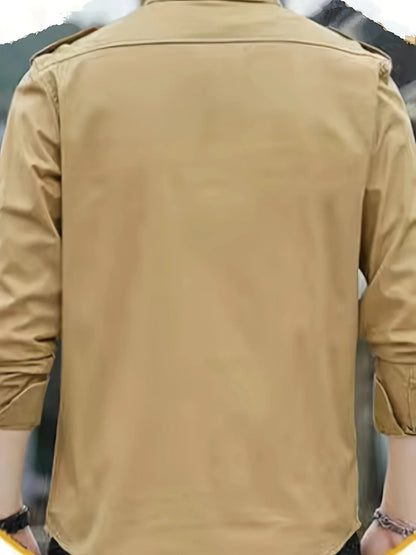 Autumn Long Sleeve Shirt for Men, Outdoor Plus Size Military Style Loose Fit Top, Pure Cotton High-Density Twill Casual Workwear Shirt, Thin Twill Long Sleeve Workwear