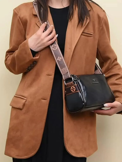 Women'S Crossbody Bag, Solid Color Pillow-Shaped Shoulder Bag with Adjustable Strap, Zipper Closure, Polyester Lining, Edge Paint Detail