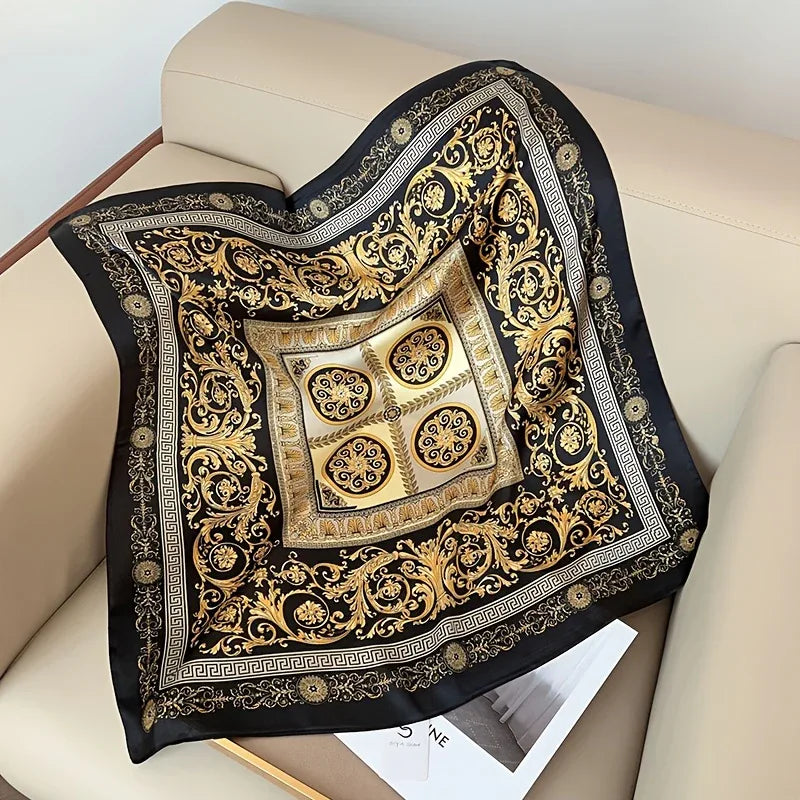 British Style Scarf for Women, Lightweight Paisley Print Small Square Scarf, Fashionable Retro Faux Silky Decorative Shawl.