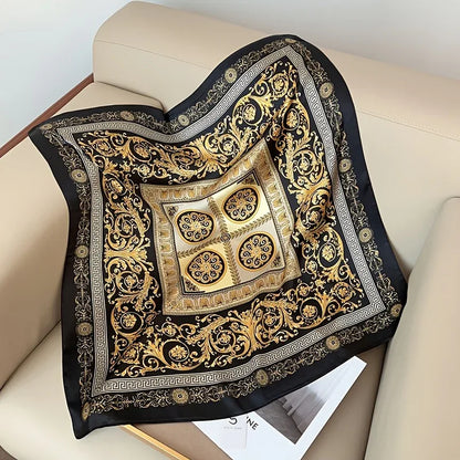 British Style Scarf for Women, Lightweight Paisley Print Small Square Scarf, Fashionable Retro Faux Silky Decorative Shawl.