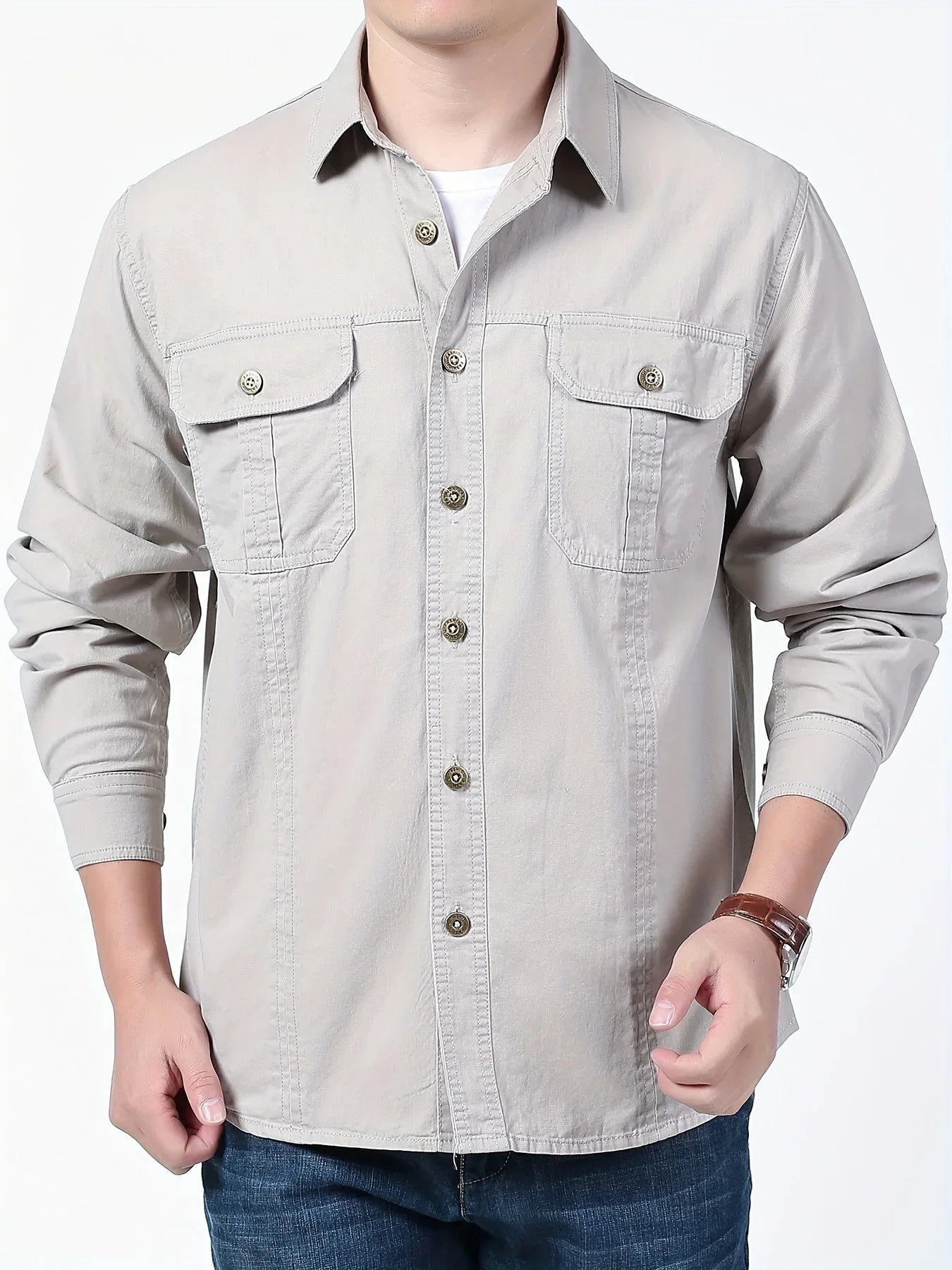 Men's Heavyweight Long Sleeve Shirt - Button-Up Formal & informal Shirt in, Classic Collar, Chest Pocket - Machine Washable Work, Outdoor, Everyday Shirt for Men - Spring/Fall Essential, Outdoor Casual Wear, Nonstretch Fabric