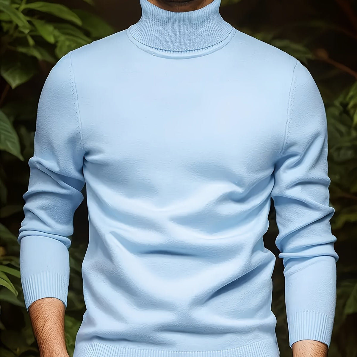 Cross-border New Autumn-Winter Men's Solid Color Turn- Collar Pullover Knit Sweater - Sky Blue / NZ 36