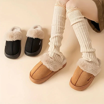 Women'S Cozy Fleece-Lined Slip-On Slippers - Soft Plush Indoor/Outdoor Shoes with EVA Sole, Warm Winter Footwear for Couples, Perfect Gift Idea, Indoor Slippers | Plush Lined Slippers | EVA Sole Slippers, Slippers for Feet