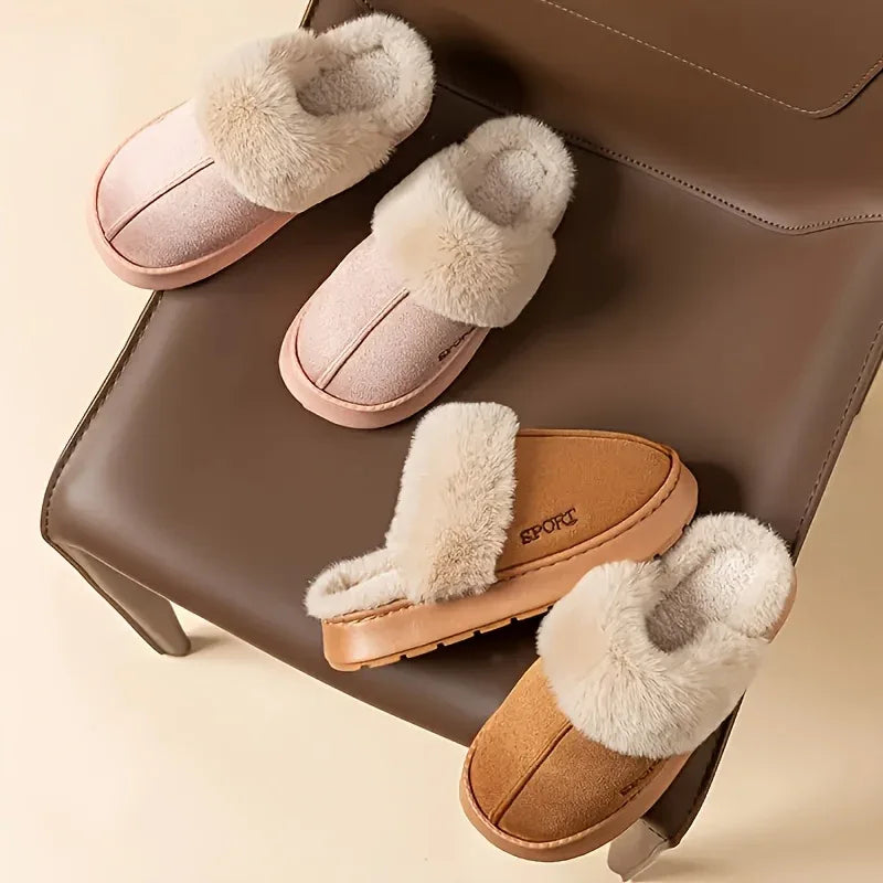 Women'S Cozy Fleece-Lined Slip-On Slippers - Soft Plush Indoor/Outdoor Shoes with EVA Sole, Warm Winter Footwear for Couples, Perfect Gift Idea, Indoor Slippers | Plush Lined Slippers | EVA Sole Slippers, Slippers for Feet