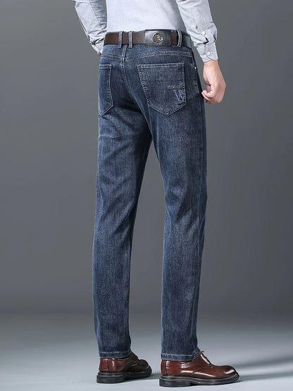 Premium Men's Jeans 2025 Trendy Slim Fit Straight-Leg Denim Pants for Autumn/Winter, Thick Casual Trousers for All Seasons