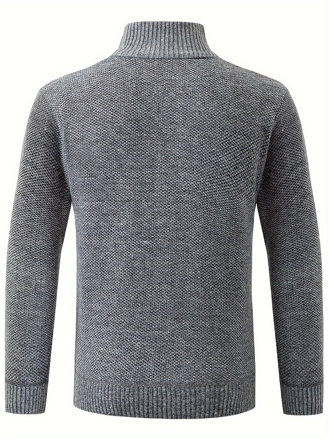 Men'S Thick Fleece Zip-Up Cardigan - Casual Long Sleeve Knit Sweater with Stand Collar, Solid Color, Regular Fit for Fall/Winter, Comfortable Layering Piece, Winter Cardigan, Autumn Outerwear, Modern Casualwear, Durable Fabri