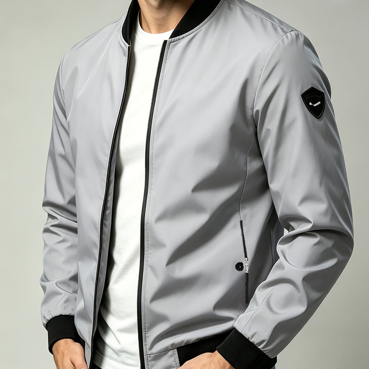 Men'S Autumn Herringbone Jacket Lightweight Windproof Casual Coat, Slim Fit Business Commute Top, Suitable for Travel, Walking, And Office Wear, Spring/Autumn Multi-Color Versatile Solid Color Windproof Outerwear, Ideal for Fitness, Running, Sports - Grey / NZ 32