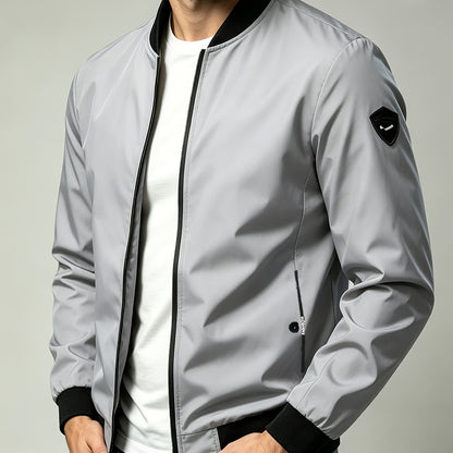 Men'S Autumn Herringbone Jacket Lightweight Windproof Casual Coat, Slim Fit Business Commute Top, Suitable for Travel, Walking, And Office Wear, Spring/Autumn Multi-Color Versatile Solid Color Windproof Outerwear, Ideal for Fitness, Running, Sports - Grey / NZ 32