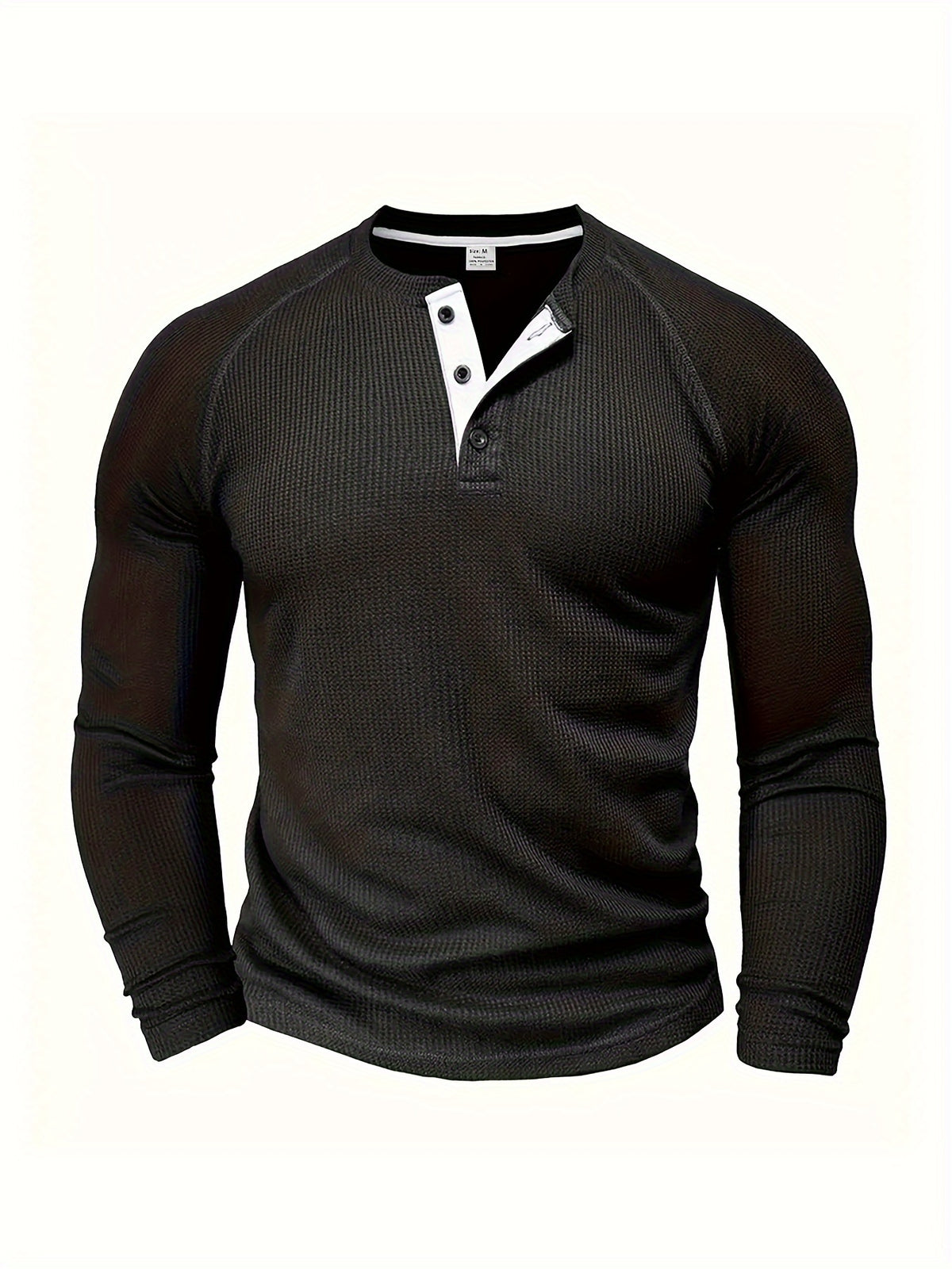 Men'S Long Sleeve T-Shirt Round Neck Open Style Pullover Henley Shirt Men'S Solid Color Fashion Versatile Top