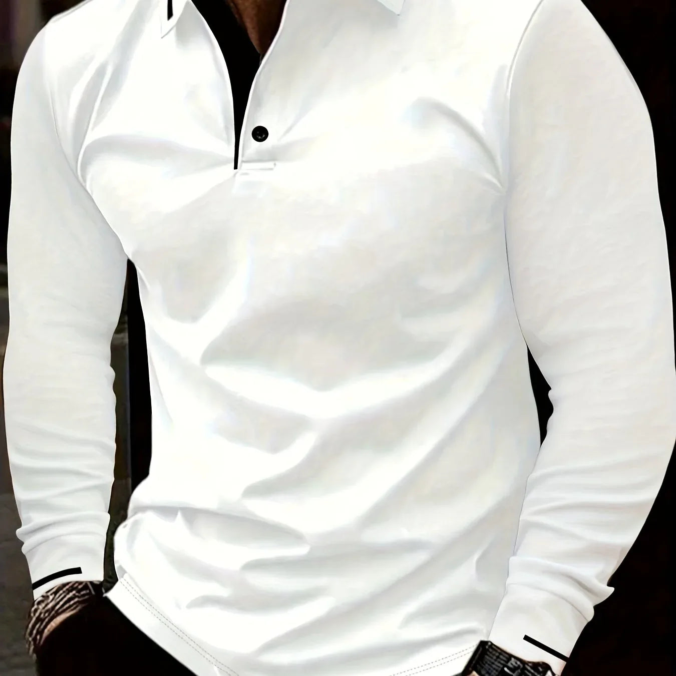 Ribbed Stretch Long Sleeve Polo
