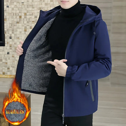 Men'S Heavy-Duty Fleece Jacket - Windproof Zip-Up Coat with Full-Zip Closure, Hooded Winter Coat for Cold Weather, Non-Stretch Fabric for Everyday & Formal Events