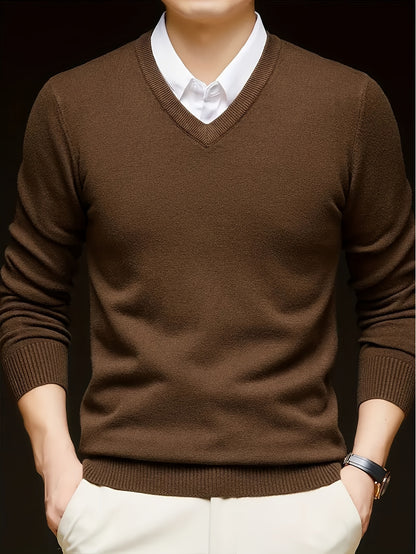 Cross-Border New Autumn Winter Men'S Solid Color V-Neck Knit Sweater Pullover (Men'S Warm Top)