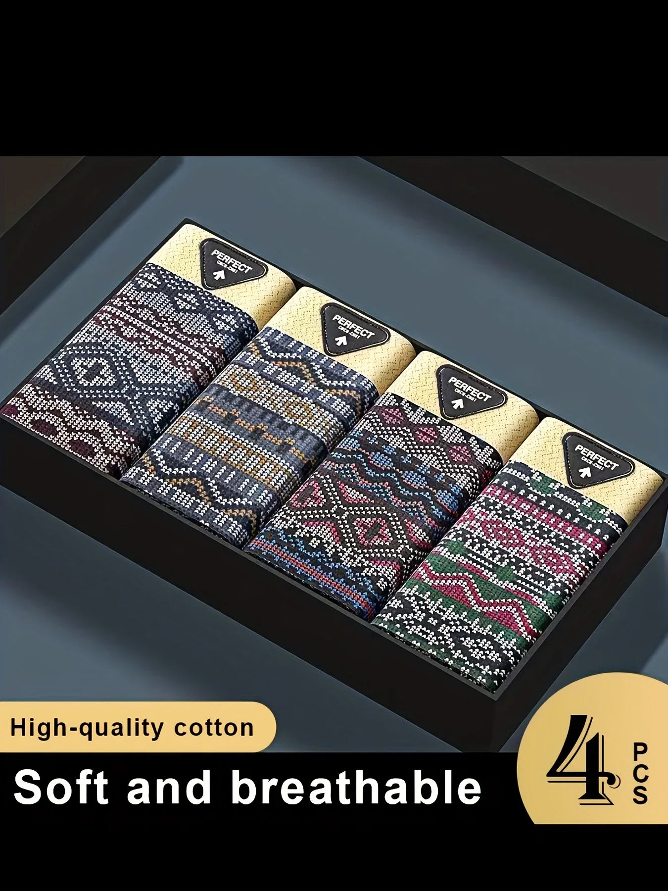 4-Pack Men's Boxer Briefs, Light Luxury Fashion, Ethnic Style Printing Comfortable Breathable Underwear, Comfortable Undergarments, Leisure Clothing, Fashion Underwear, Stylish Boxer Briefs, Premium Quality, Lightweight Under