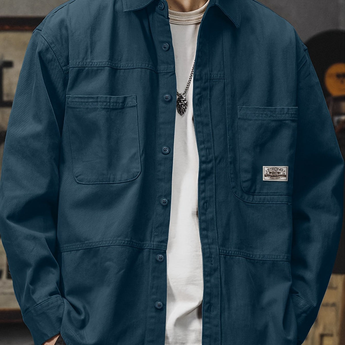 Men'S Cargo Shirt Spring Autumn Long Sleeve Top Vintage Workwear Style Multi-Pocket American Casual Top Outerwear, New Season - Navy Color / NZ 34
