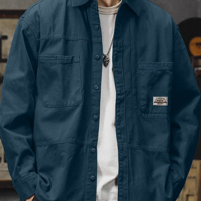 Men'S Cargo Shirt Spring Autumn Long Sleeve Top Vintage Workwear Style Multi-Pocket American Casual Top Outerwear, New Season - Navy Color / NZ 34