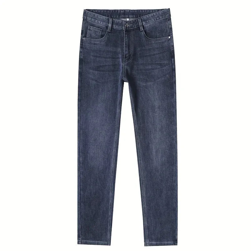 Premium Men's Jeans 2025 Trendy Slim Fit Straight-Leg Denim Pants for Autumn/Winter, Thick Casual Trousers for All Seasons