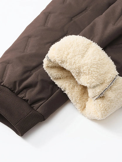 Men'S and Women'S Thickened Winter Jogger Pants with Plush Fleece Lining - Warm, Leak-Proof, Windproof, Adjustable Drawstring Waist, Zipper Pockets, Solid Color for Casual Home and Outdoor Use