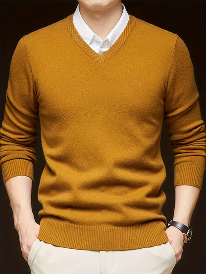 Cross-Border New Autumn Winter Men'S Solid Color V-Neck Knit Sweater Pullover (Men'S Warm Top)