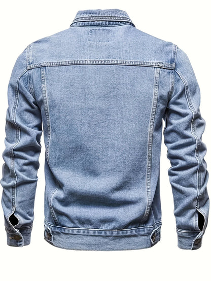 Men's Classic Blue Jeans-like Jacket - Button-Front Closure, Non-Stretch Denim, Relaxed Fit with Chest Pockets - Machine Washable Casual Everyday & Formal Wear Coat for Men