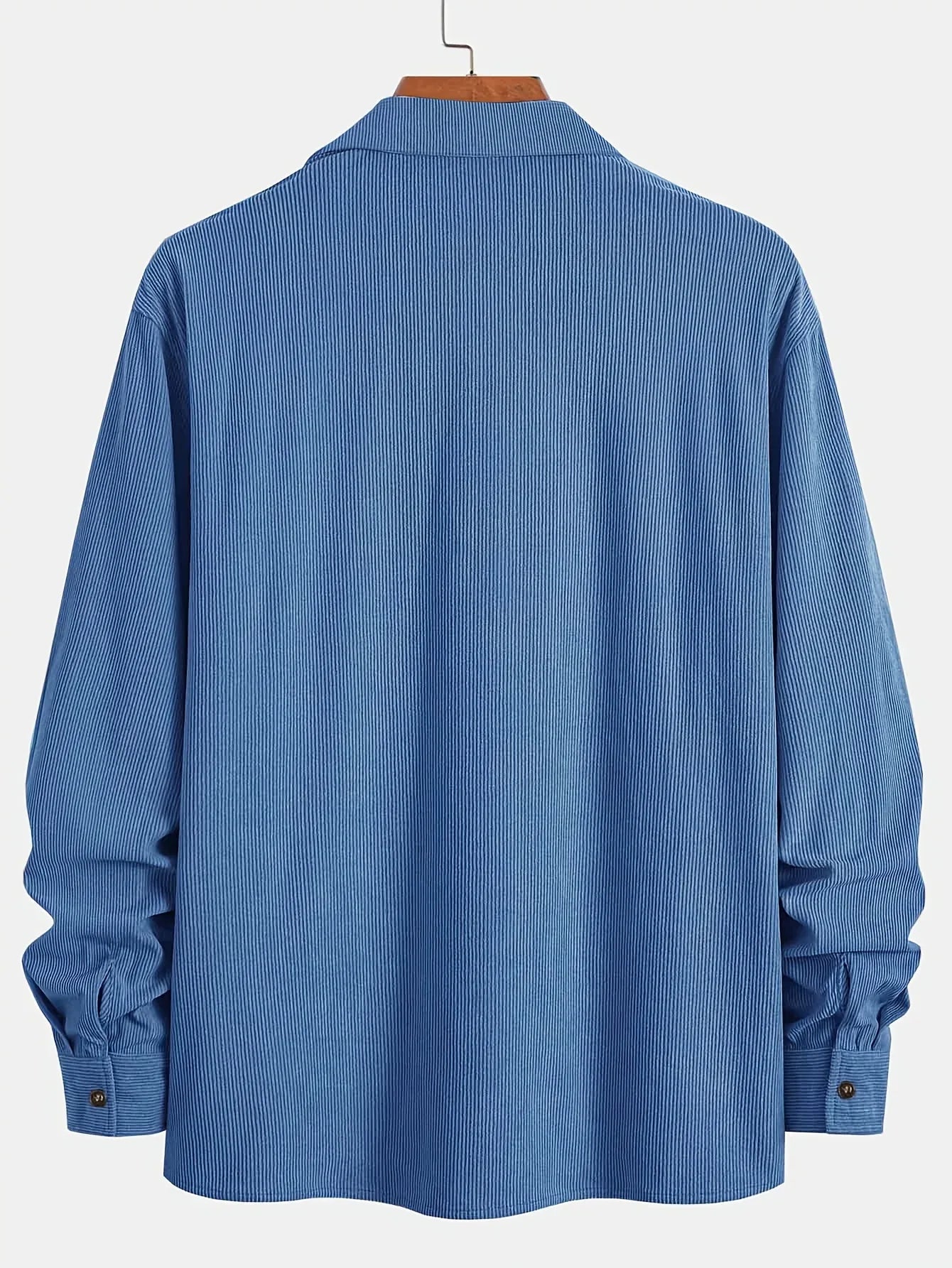 Men'S Corduroy Casual Shirt Jacket - Classic Collar, Button-Up Long Sleeve with Double Chest Pockets, Light Blue, Perfect for Spring & Fall, Everyday Fashion, Street Style, and Office Wear