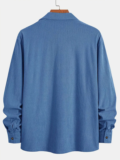 Men'S Corduroy Casual Shirt Jacket - Classic Collar, Button-Up Long Sleeve with Double Chest Pockets, Light Blue, Perfect for Spring & Fall, Everyday Fashion, Street Style, and Office Wear