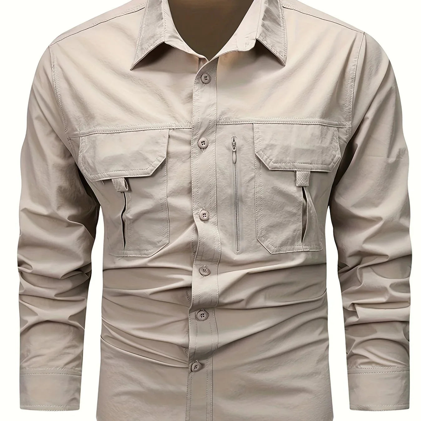 Spring And Autumn Casual Men's Long Sleeve Sunscreen Quick-drying Shirt With Multi-pockets For Outdoor Fishing