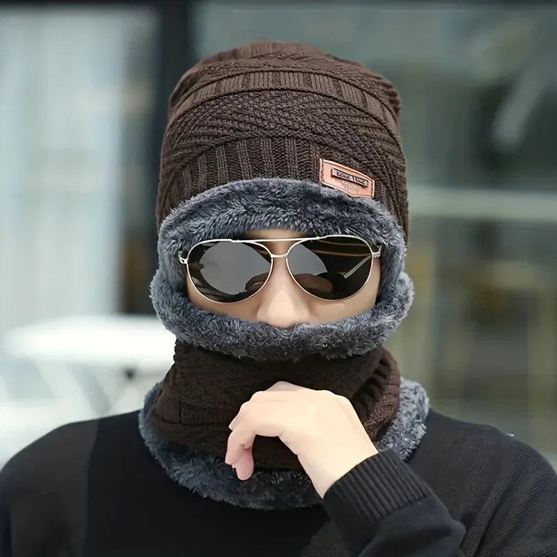 Winter Thicken Men And Women General Warm Beanie + Soft Scarf Warm Set, Ideal choice for Gifts