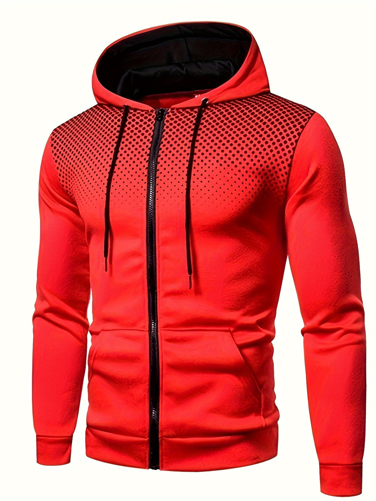 Autumn Winter New Hooded Sweatshirt Fleece Warm Thick Men'S Sports Fitness Outerwear Zipper Hooded Jacket Polka Dot Print Design