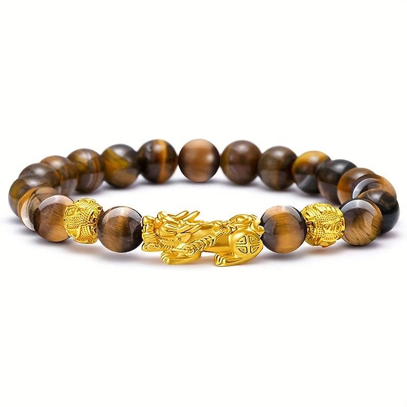 2 Pieces Natural Tiger Eye Stone Pixiu Charm Good Luck Bracelet for Men - Montero Milan