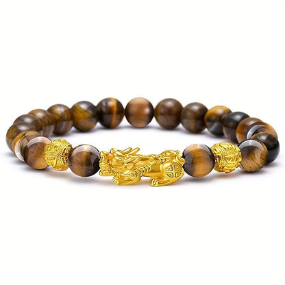 2 Pieces Natural Tiger Eye Stone Pixiu Charm Good Luck Bracelet for Men - Montero Milan