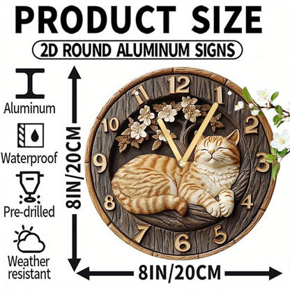 Charming Vintage Cat Floral Wooden Style Wall Clock - Montero Milan