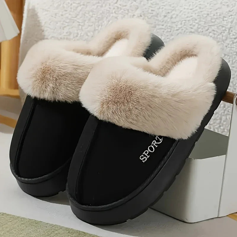 Women'S Cozy Fleece-Lined Slip-On Slippers - Soft Plush Indoor/Outdoor Shoes with EVA Sole, Warm Winter Footwear for Couples, Perfect Gift Idea, Indoor Slippers | Plush Lined Slippers | EVA Sole Slippers, Slippers for Feet