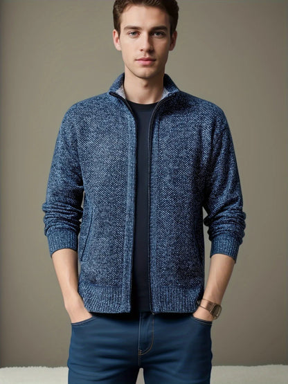 Men'S Knitted Cardigan Sweater | High Neck, Long Sleeve, Rib-Knit, All-Season, Casual Style