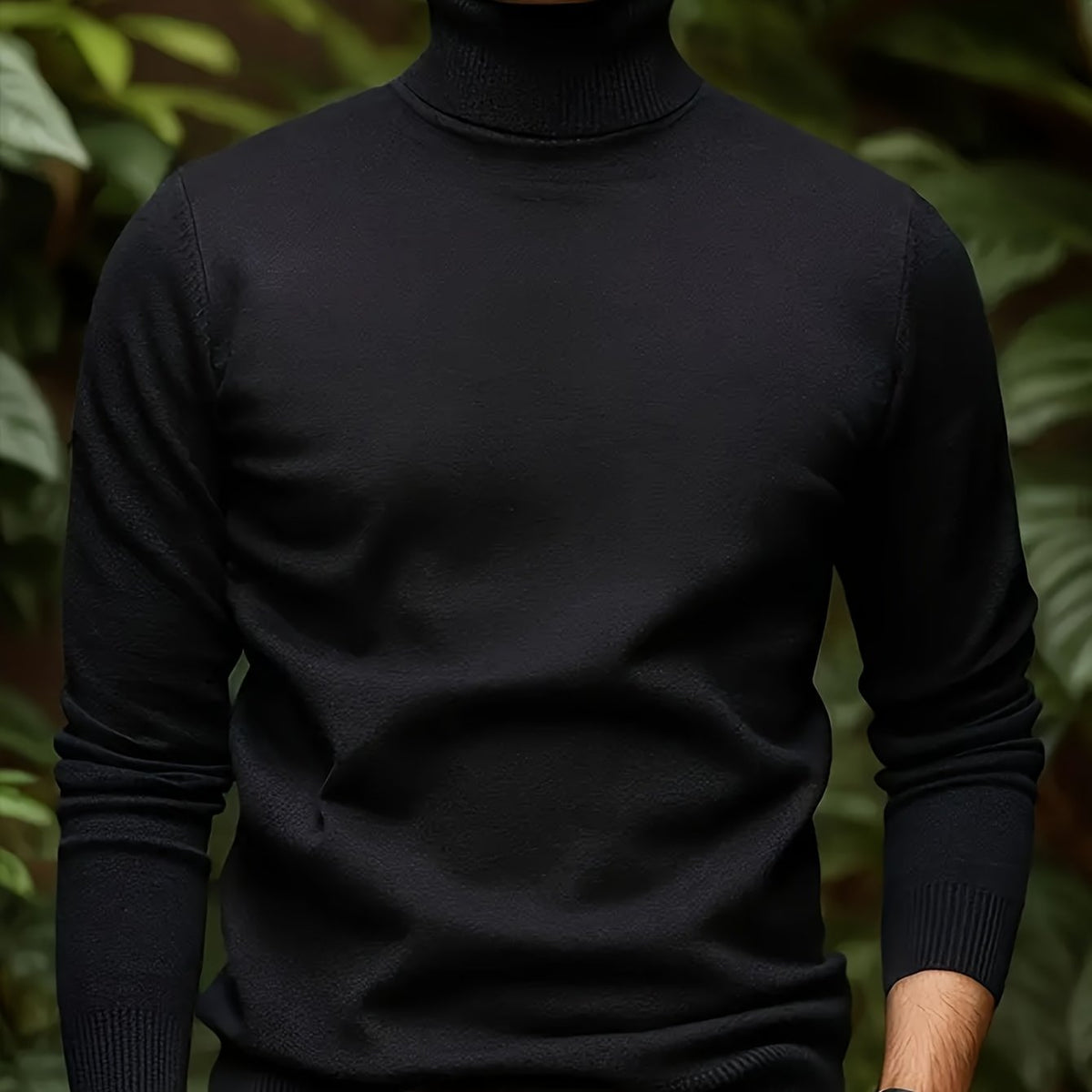 Cross-border New Autumn-Winter Men's Solid Color Turn- Collar Pullover Knit Sweater - Black / NZ 36