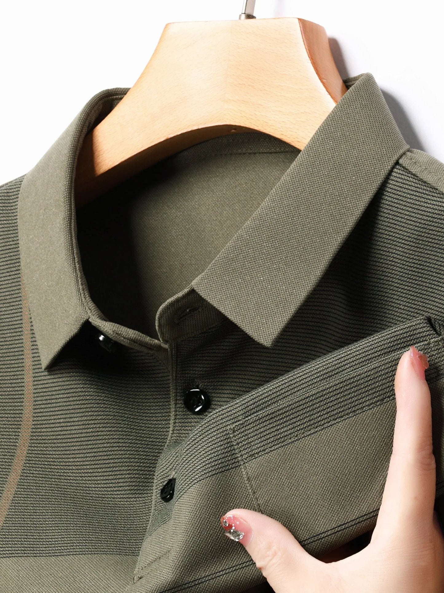 Men's Vintage-Inspired Striped Shirt with Chest Pocket - Breathable, Long Sleeve, Button Detail for Golf & Outdoor Activities